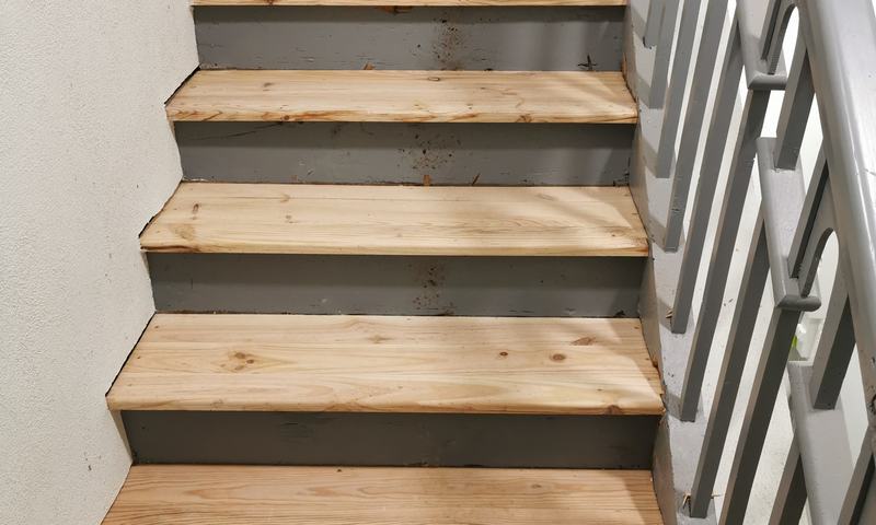 Escalier rénové, marches bois neuves